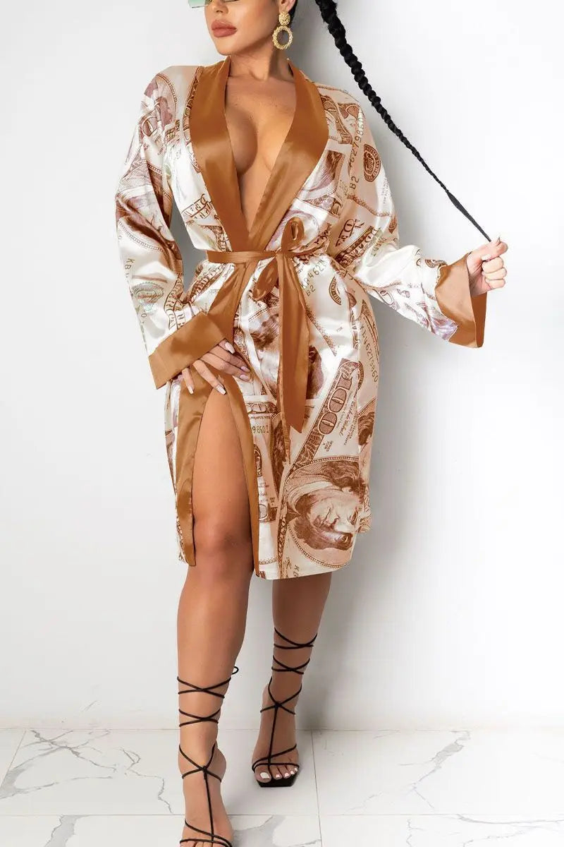 Hirigin Aesthetic Cardigan Long Sleeve Midi Bandage Dress Money Pajamas Fall Clothes For Women Fashion Sexy Lounge Wear null