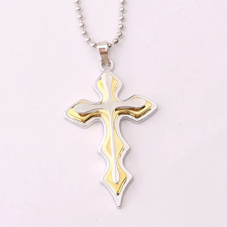 Fashion Necklace Men Creative Three-tiered Blue and Black Cross Pendant 50cm Beads Chain Necklace Jewelry Gifts for Men null