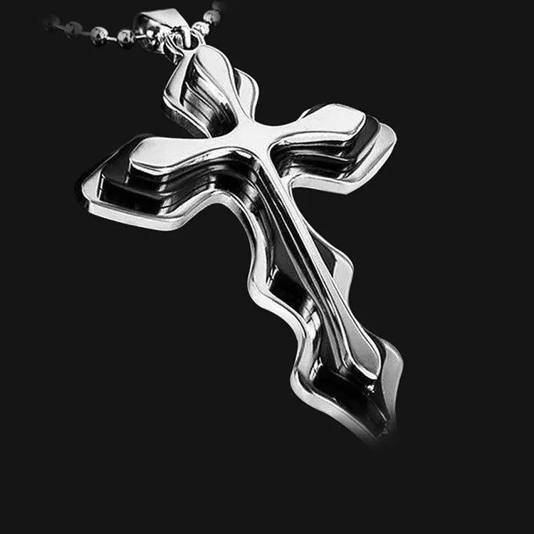Fashion Necklace Men Creative Three-tiered Blue and Black Cross Pendant 50cm Beads Chain Necklace Jewelry Gifts for Men null