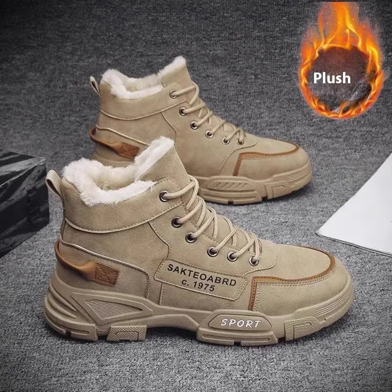 Fur Integrated Fleece-lined Warm High Cotton-padded Shoes Men null