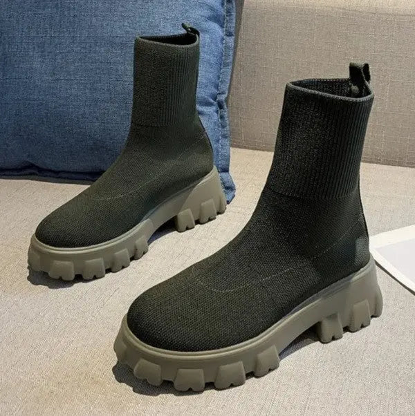 Women Sock Boots Platform Chunky Heels Shoes null