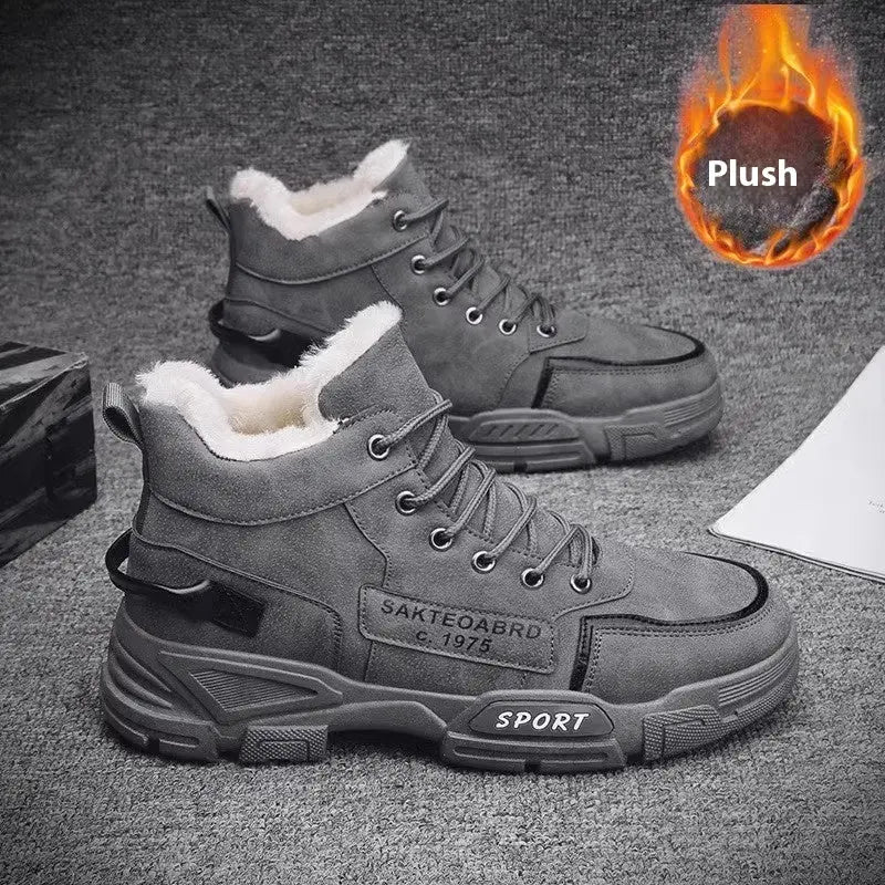 Fur Integrated Fleece-lined Warm High Cotton-padded Shoes Men null