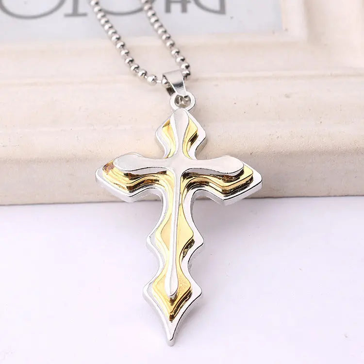 Fashion Necklace Men Creative Three-tiered Blue and Black Cross Pendant 50cm Beads Chain Necklace Jewelry Gifts for Men null