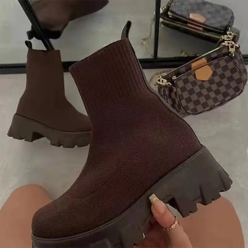 Women Sock Boots Platform Chunky Heels Shoes null