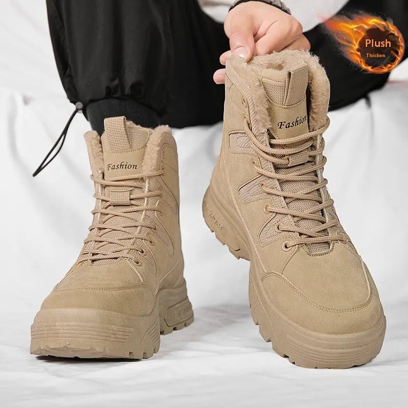 Fur Integrated Fleece-lined Warm High Cotton-padded Shoes Men null