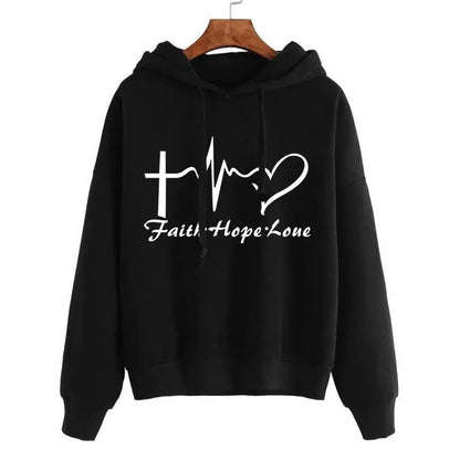 Heart Print Hoodie Sweatshirt Pullover Tops Women Long Sleeve Sports Clothes null