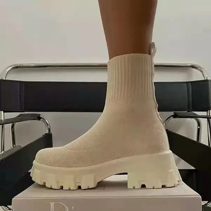 Women Sock Boots Platform Chunky Heels Shoes null