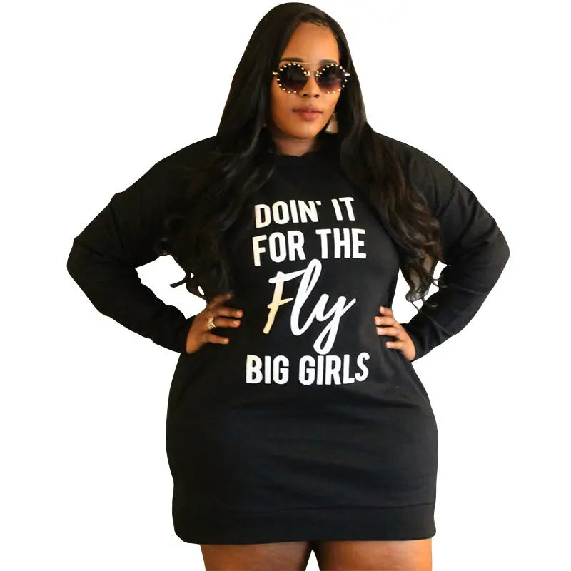 Plus Size Dresses for Women Letter Print Hoodie Casual Loose Mini Dress Sweat Suits Spring Clothes null