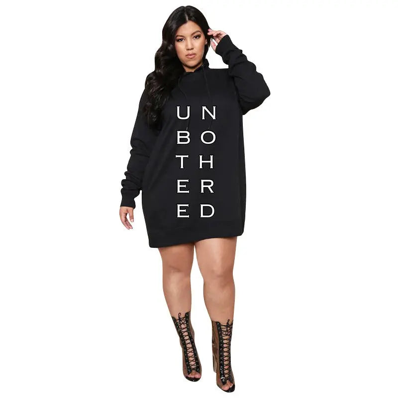 Plus Size Dresses for Women Letter Print Hoodie Casual Loose Mini Dress Sweat Suits Spring Clothes null