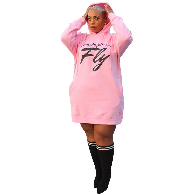 Plus Size Dresses for Women Letter Print Hoodie Casual Loose Mini Dress Sweat Suits Spring Clothes null