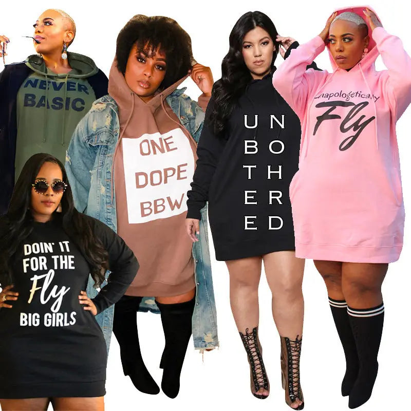 Plus Size Dresses for Women Letter Print Hoodie Casual Loose Mini Dress Sweat Suits Spring Clothes null