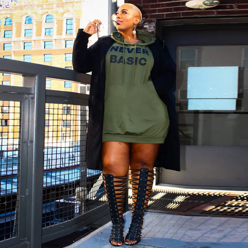 Plus Size Dresses for Women Letter Print Hoodie Casual Loose Mini Dress Sweat Suits Spring Clothes null
