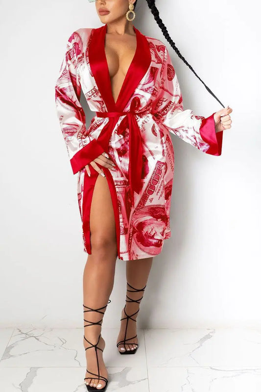 Hirigin Aesthetic Cardigan Long Sleeve Midi Bandage Dress Money Pajamas Fall Clothes For Women Fashion Sexy Lounge Wear null