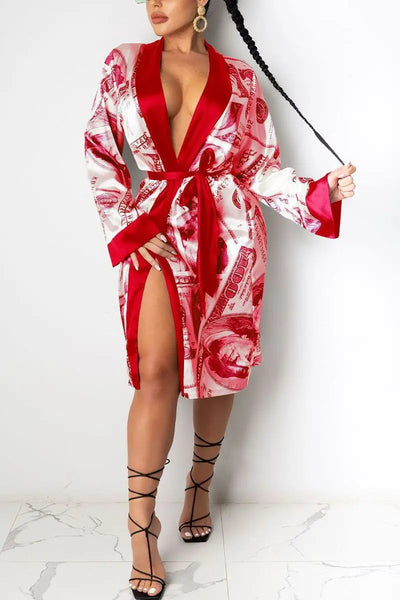 Hirigin Aesthetic Cardigan Long Sleeve Midi Bandage Dress Money Pajamas Fall Clothes For Women Fashion Sexy Lounge Wear null