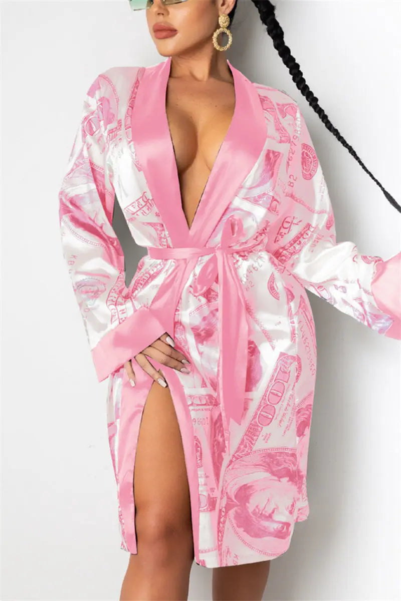 Hirigin Aesthetic Cardigan Long Sleeve Midi Bandage Dress Money Pajamas Fall Clothes For Women Fashion Sexy Lounge Wear null