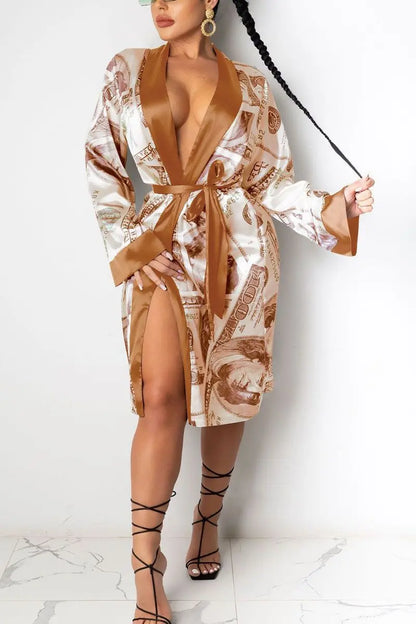 Hirigin Aesthetic Cardigan Long Sleeve Midi Bandage Dress Money Pajamas Fall Clothes For Women Fashion Sexy Lounge Wear null