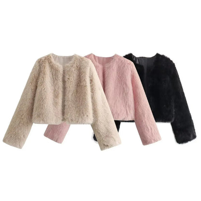 Polyester Imitation Fur Women's Short Cardigan Coat null