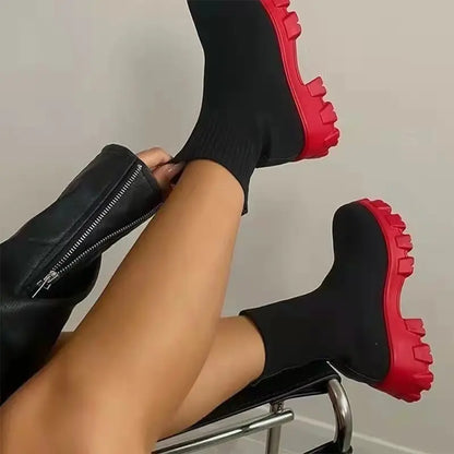 Women Sock Boots Platform Chunky Heels Shoes null