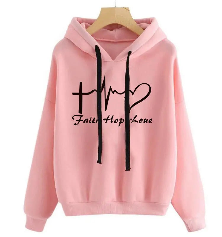 Heart Print Hoodie Sweatshirt Pullover Tops Women Long Sleeve Sports Clothes null