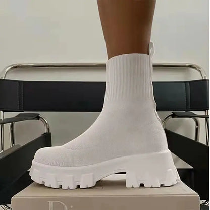Women Sock Boots Platform Chunky Heels Shoes null