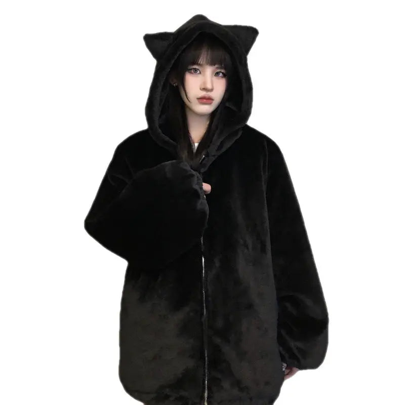 Thickened Ears Furry Coat Cotton Clothes Women's Clothes null