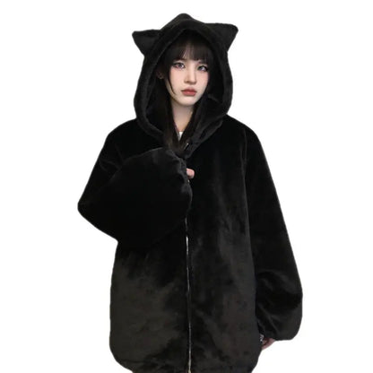 Thickened Ears Furry Coat Cotton Clothes Women's Clothes null
