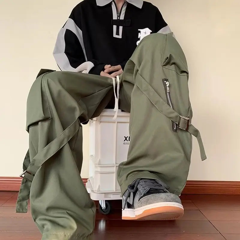 Loose Straight Cargo Pants Men null