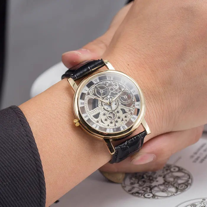 Energy-saving with hollow non mechanical watch retro Rome belt table for male and female couple watches null