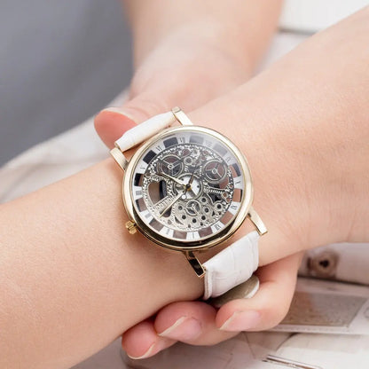 Energy-saving with hollow non mechanical watch retro Rome belt table for male and female couple watches null