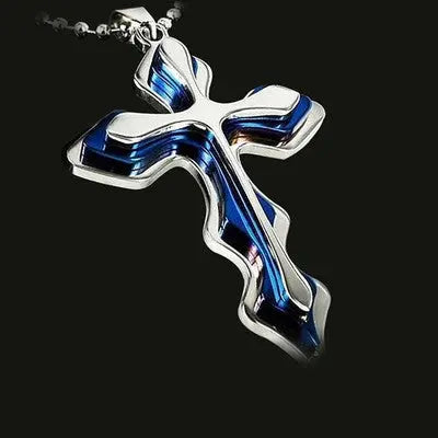 Fashion Necklace Men Creative Three-tiered Blue and Black Cross Pendant 50cm Beads Chain Necklace Jewelry Gifts for Men null