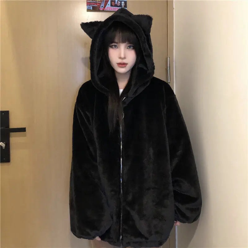 Thickened Ears Furry Coat Cotton Clothes Women's Clothes null