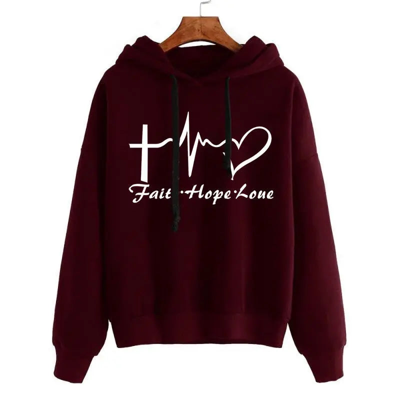 Heart Print Hoodie Sweatshirt Pullover Tops Women Long Sleeve Sports Clothes null