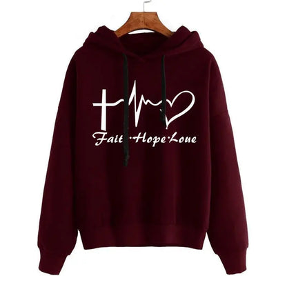 Heart Print Hoodie Sweatshirt Pullover Tops Women Long Sleeve Sports Clothes null