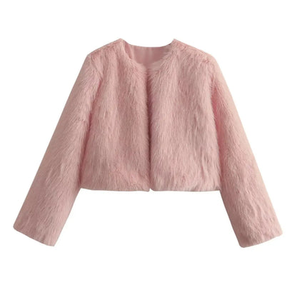 Polyester Imitation Fur Women's Short Cardigan Coat null