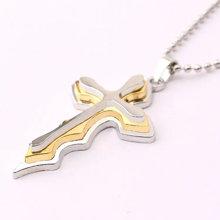 Fashion Necklace Men Creative Three-tiered Blue and Black Cross Pendant 50cm Beads Chain Necklace Jewelry Gifts for Men null