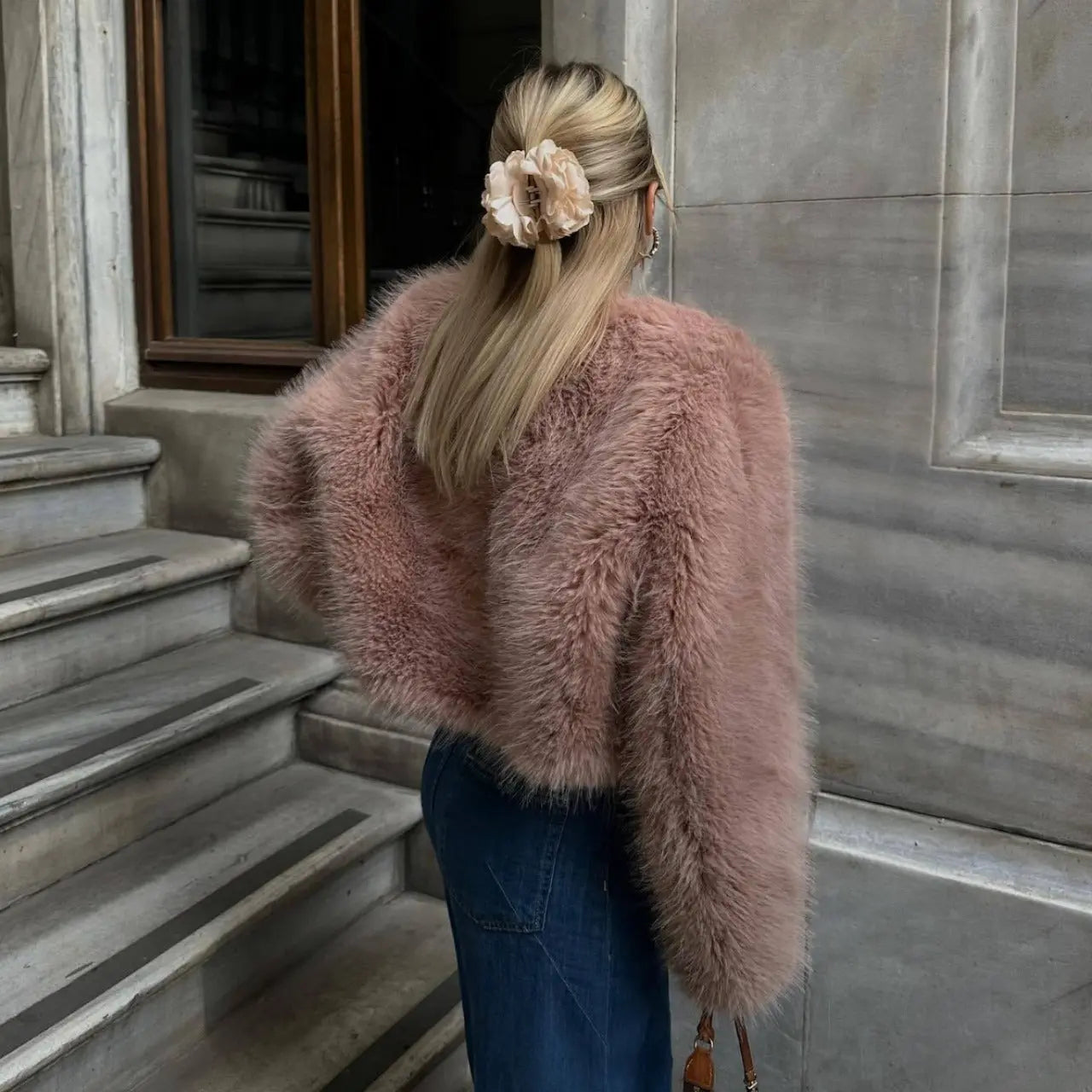 Polyester Imitation Fur Women's Short Cardigan Coat null