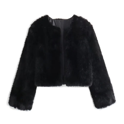 Polyester Imitation Fur Women's Short Cardigan Coat null