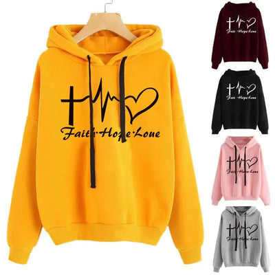 Heart Print Hoodie Sweatshirt Pullover Tops Women Long Sleeve Sports Clothes null