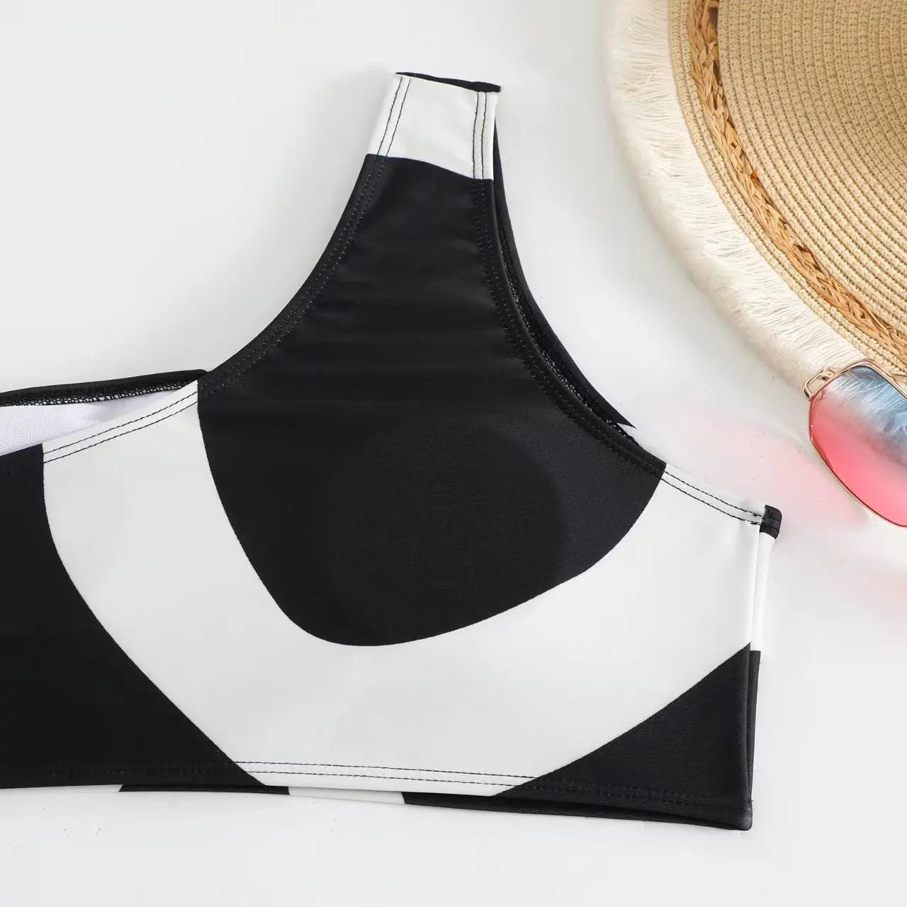 Black And White Printing Color Contrast Shoulder Belt Jumpsuit Sunscreen Gauze Skirt null