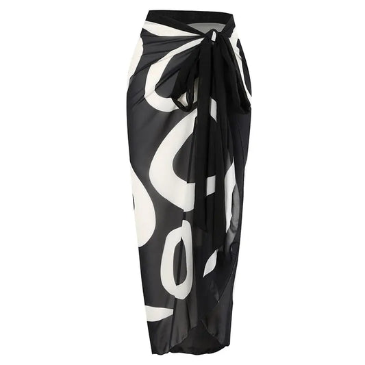 Black And White Printing Color Contrast Shoulder Belt Jumpsuit Sunscreen Gauze Skirt null