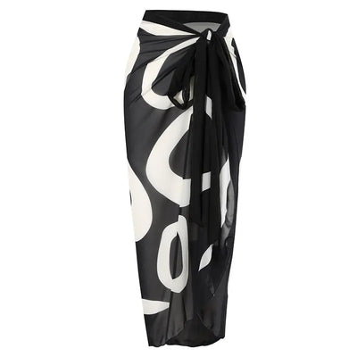 Black And White Printing Color Contrast Shoulder Belt Jumpsuit Sunscreen Gauze Skirt null