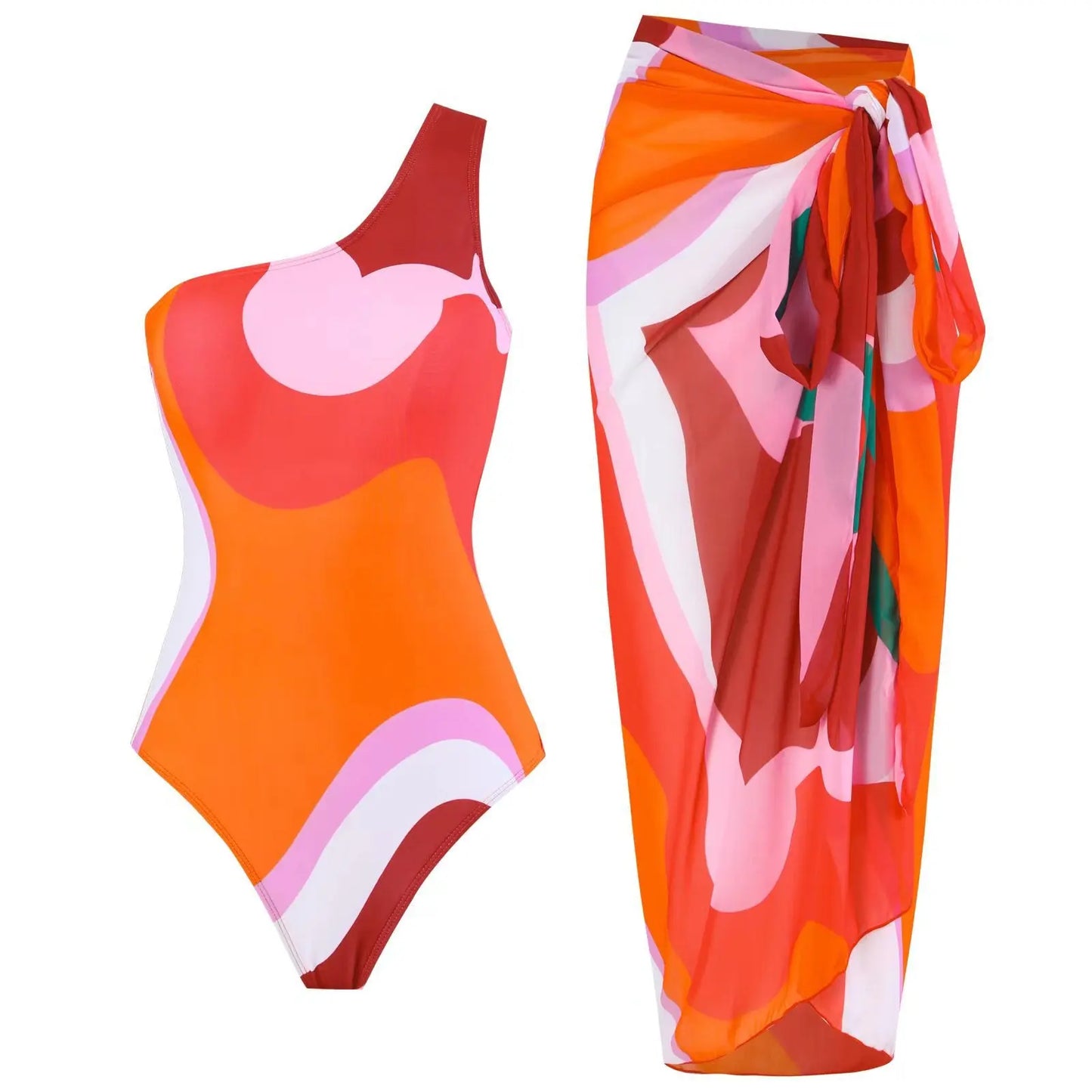 Black And White Printing Color Contrast Shoulder Belt Jumpsuit Sunscreen Gauze Skirt null