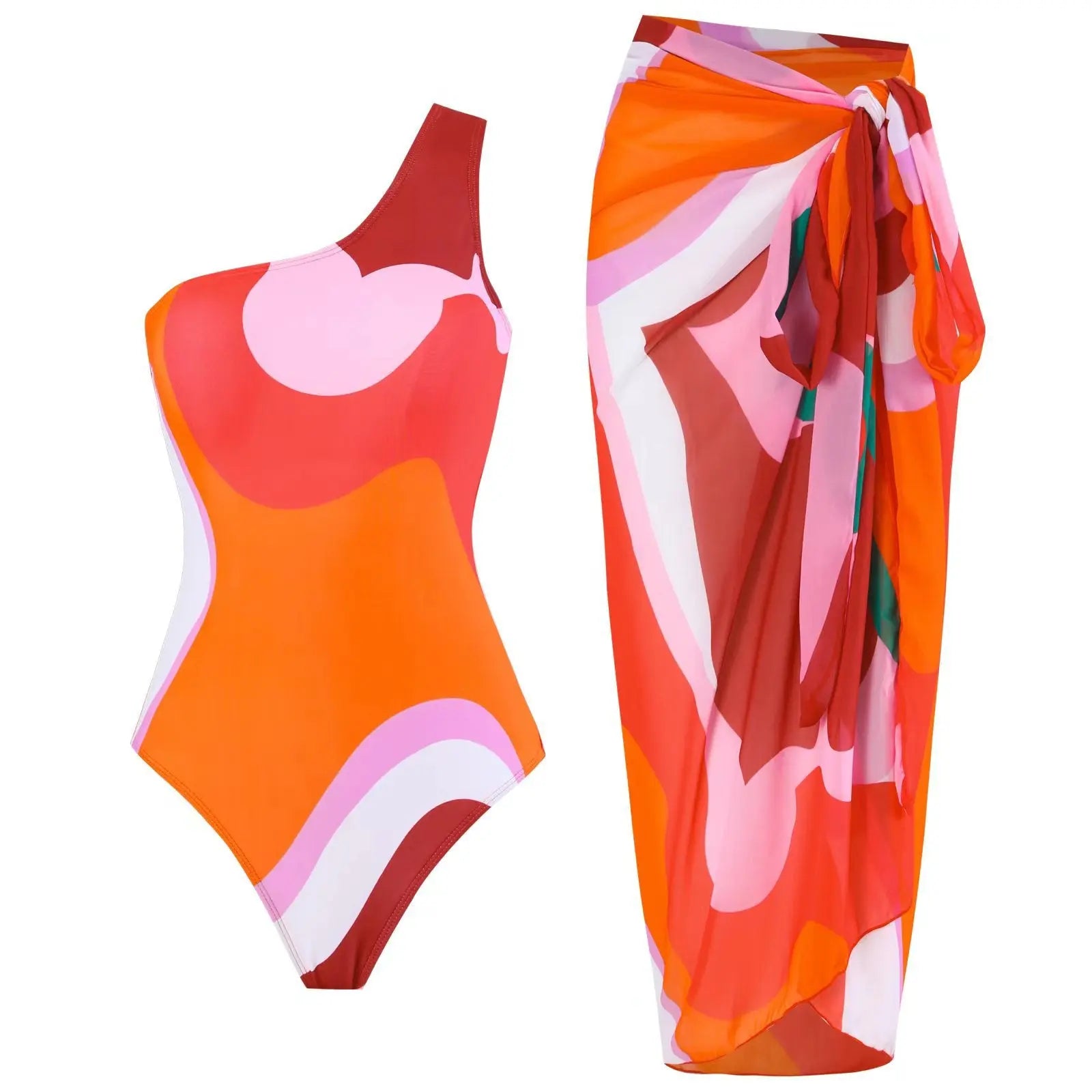 Black And White Printing Color Contrast Shoulder Belt Jumpsuit Sunscreen Gauze Skirt null
