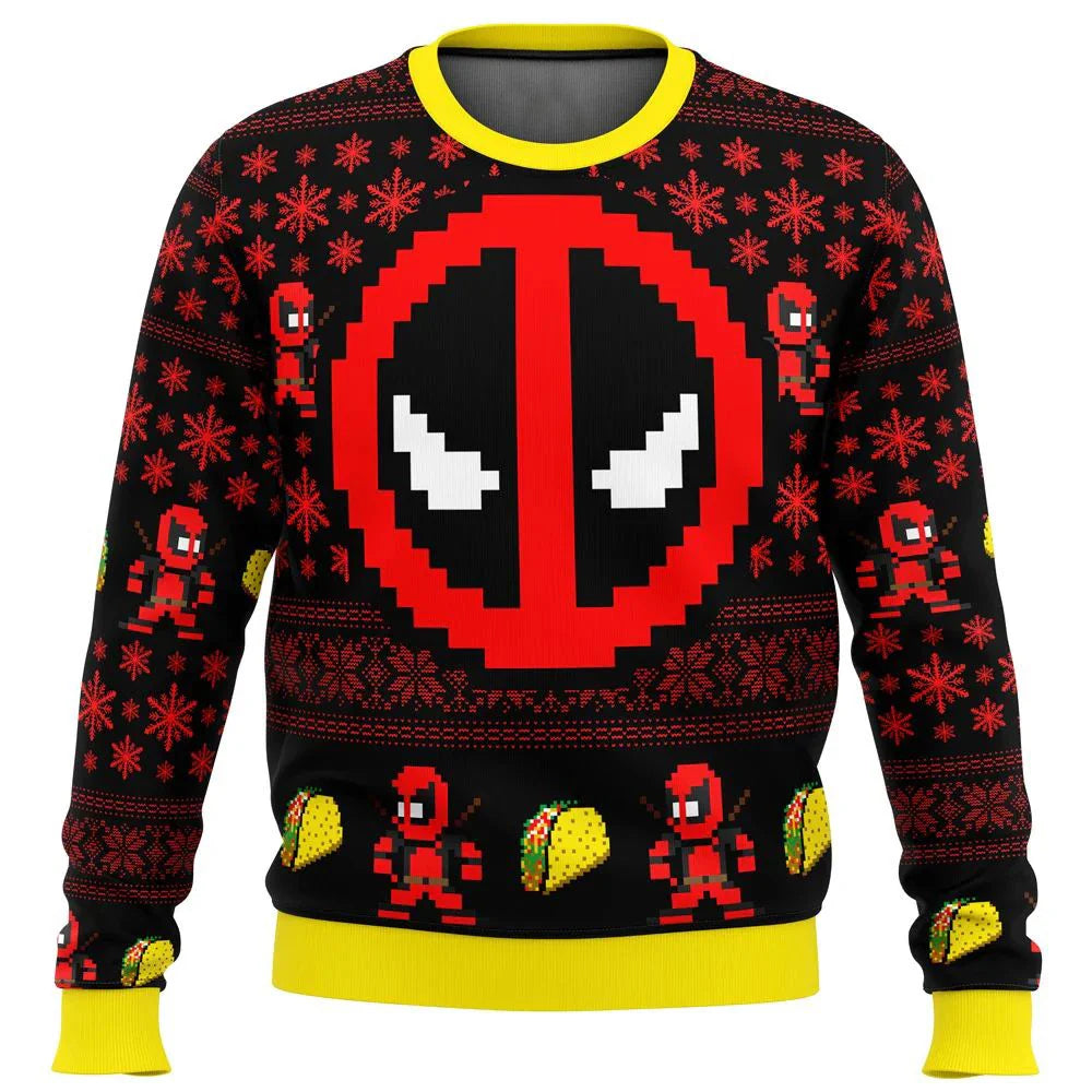 Winter Christmas Marvel Anime Men's Pullover 3D Printed Deadpool Pattern Sweater Fashion Street Style Casual Men's Pullover !