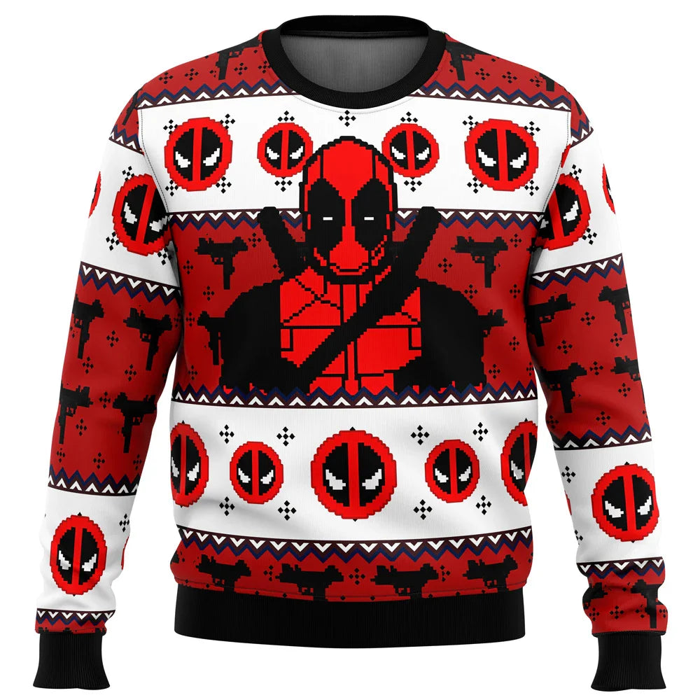 Winter Christmas Marvel Anime Men's Pullover 3D Printed Deadpool Pattern Sweater Fashion Street Style Casual Men's Pullover !