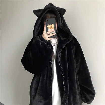 Thickened Ears Furry Coat Cotton Clothes Women's Clothes null