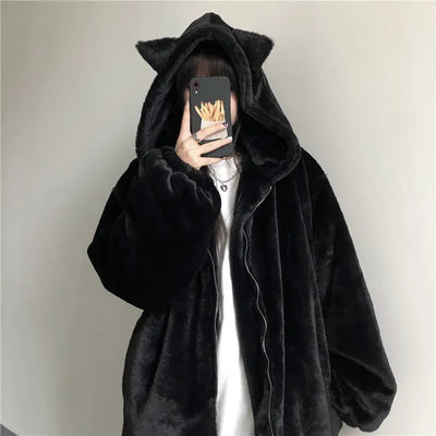 Thickened Ears Furry Coat Cotton Clothes Women's Clothes null