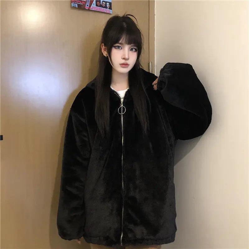 Thickened Ears Furry Coat Cotton Clothes Women's Clothes null