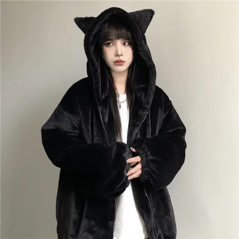 Thickened Ears Furry Coat Cotton Clothes Women's Clothes null