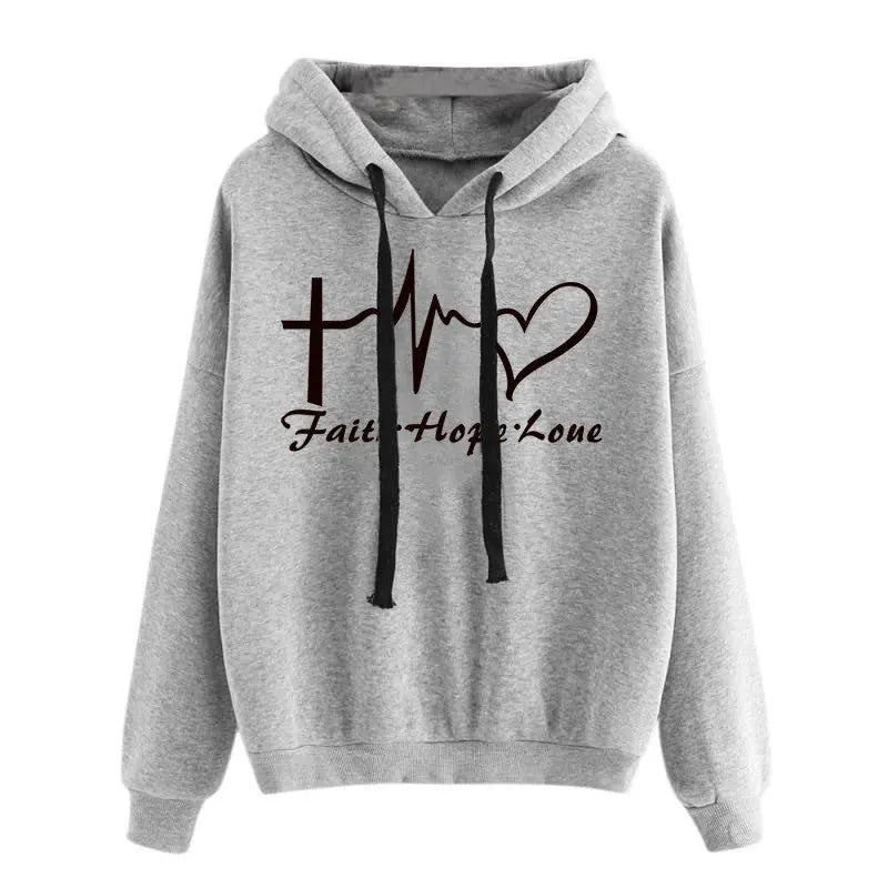 Heart Print Hoodie Sweatshirt Pullover Tops Women Long Sleeve Sports Clothes null